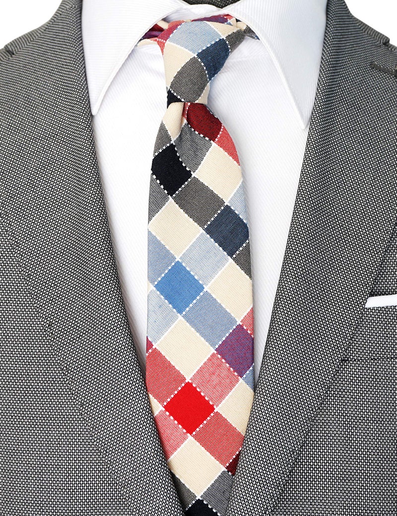 ZENXUS Cotton Skinny Ties for Men, 2.5 inch Slim Casual Neckties, Plaid, Stripe, Floral and Solid Ties Assorted, 4-Pack - Image 2